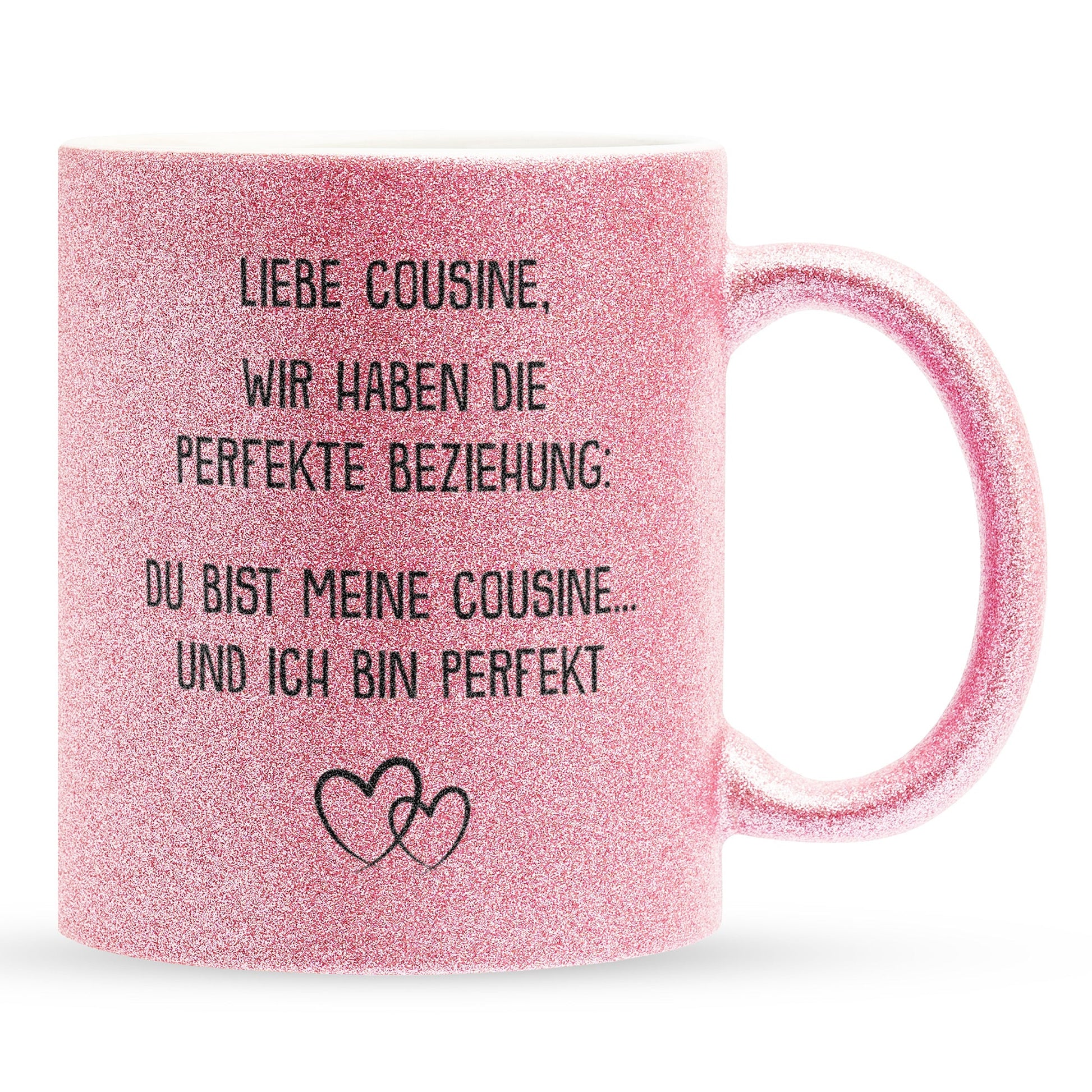 22Feels® Cousine Geschenk - Glitzertasse mit Spruch (Pink, 320ml)-Glitzertasse Pink 320ml-22Feels