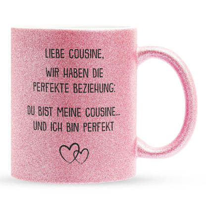 22Feels® Cousine Geschenk - Glitzertasse mit Spruch (Pink, 320ml)-Glitzertasse Pink 320ml-22Feels