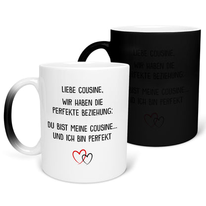22Feels® Cousine Geschenk - Zaubertasse mit Spruch (Matt-Schwarz und Weiss, 320ml)-Farbwechsel Tasse Matt 320ml-22Feels