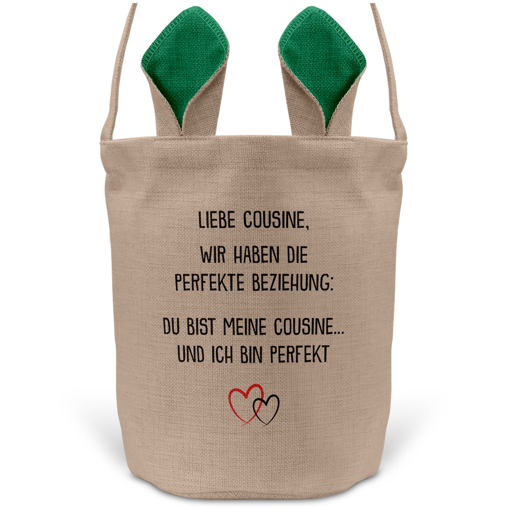 22Feels® Cousine Mädchen Osterkorb mit Henkel Ostergeschenk Tragetasche Ostern Deko Osternest Körbchen Hasenohren (Beige/Grün)-Ostern Tragetasche-22Feels