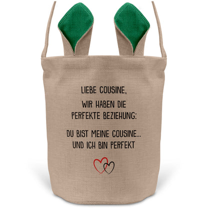 22Feels® Cousine Mädchen Osterkorb mit Henkel Ostergeschenk Tragetasche Ostern Deko Osternest Körbchen Hasenohren (Beige/Grün)-Ostern Tragetasche-22Feels