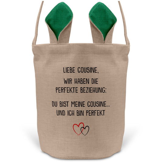 22Feels® Cousine Mädchen Osterkorb mit Henkel Ostergeschenk Tragetasche Ostern Deko Osternest Körbchen Hasenohren (Beige/Grün)-Ostern Tragetasche-22Feels