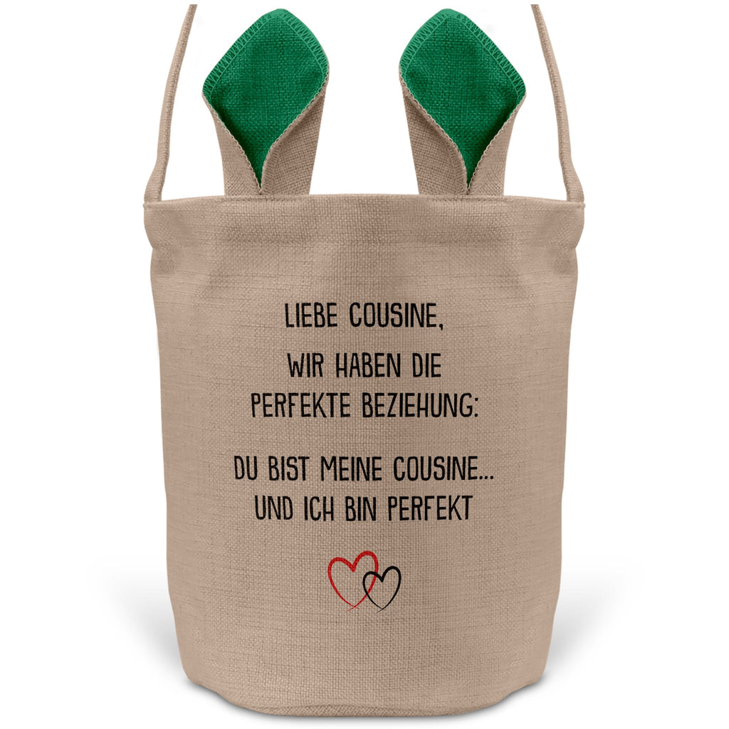 22Feels® Cousine Mädchen Osterkorb mit Henkel Ostergeschenk Tragetasche Ostern Deko Osternest Körbchen Hasenohren (Beige/Grün)-Ostern Tragetasche-22Feels