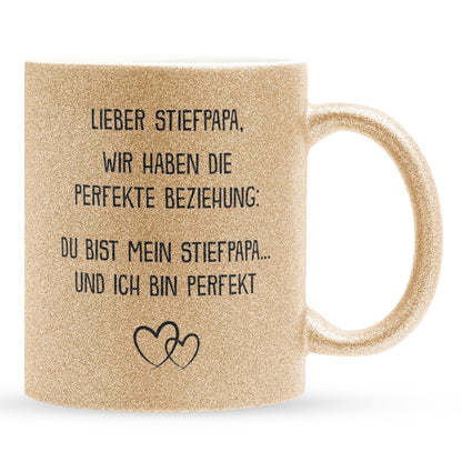 22Feels® Stiefvater Geschenk - Glitzertasse mit Spruch (Gold, 320ml)-Glitzertasse Gold 320ml-22Feels