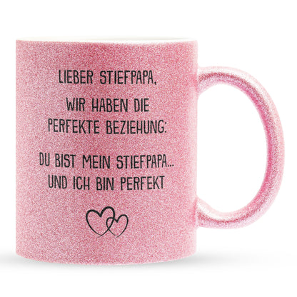 22Feels® Stiefvater Geschenk - Glitzertasse mit Spruch (Pink, 320ml)-Glitzertasse Pink 320ml-22Feels
