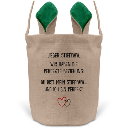 22Feels® Stiefpapa Stiefvater Osterkorb mit Henkel Ostergeschenk Tragetasche Ostern Deko Osternest Körbchen Hasenohren (Beige/Grün)-Ostern Tragetasche-22Feels