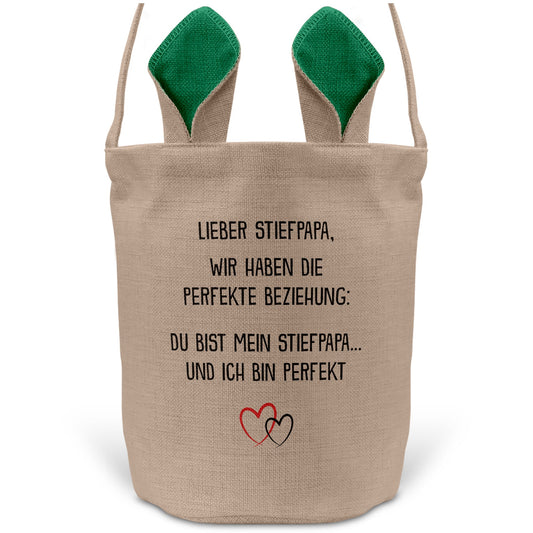 22Feels® Stiefpapa Stiefvater Osterkorb mit Henkel Ostergeschenk Tragetasche Ostern Deko Osternest Körbchen Hasenohren (Beige/Grün)-Ostern Tragetasche-22Feels