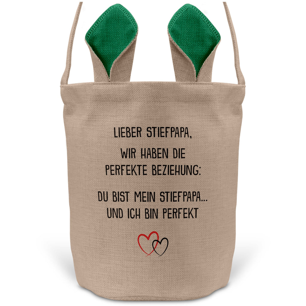 22Feels® Stiefpapa Stiefvater Osterkorb mit Henkel Ostergeschenk Tragetasche Ostern Deko Osternest Körbchen Hasenohren (Beige/Grün)-Ostern Tragetasche-22Feels