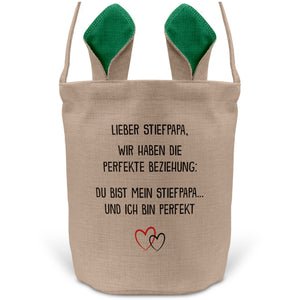 22Feels® Stiefpapa Stiefvater Osterkorb mit Henkel Ostergeschenk Tragetasche Ostern Deko Osternest Körbchen Hasenohren (Beige/Grün)-Ostern Tragetasche-22Feels