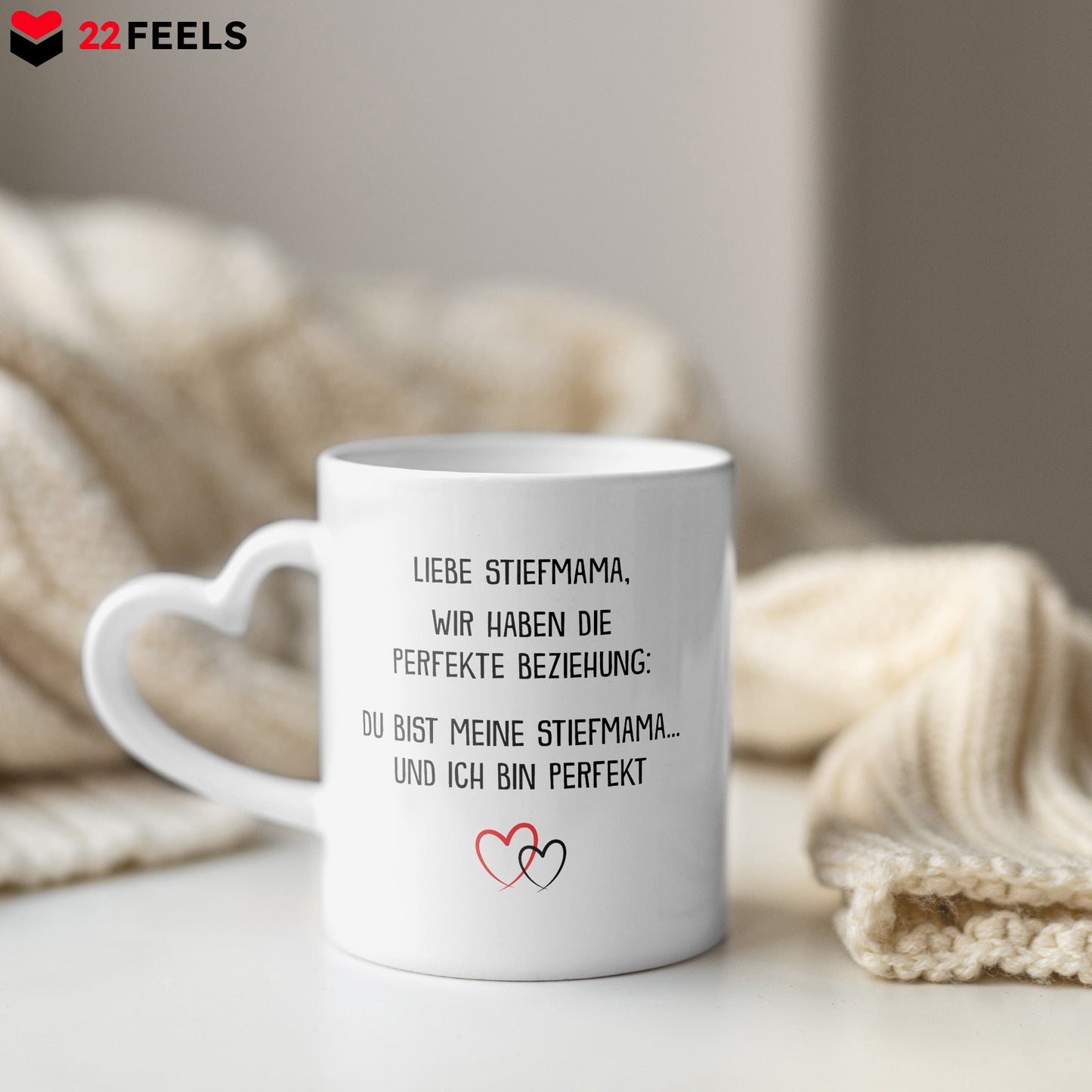 22Feels® Stiefmutter Geschenk - Tasse mit Spruch (Herzhenkel, Weiss, 320ml)-Tasse Weiss Herzhenkel 320ml-22Feels