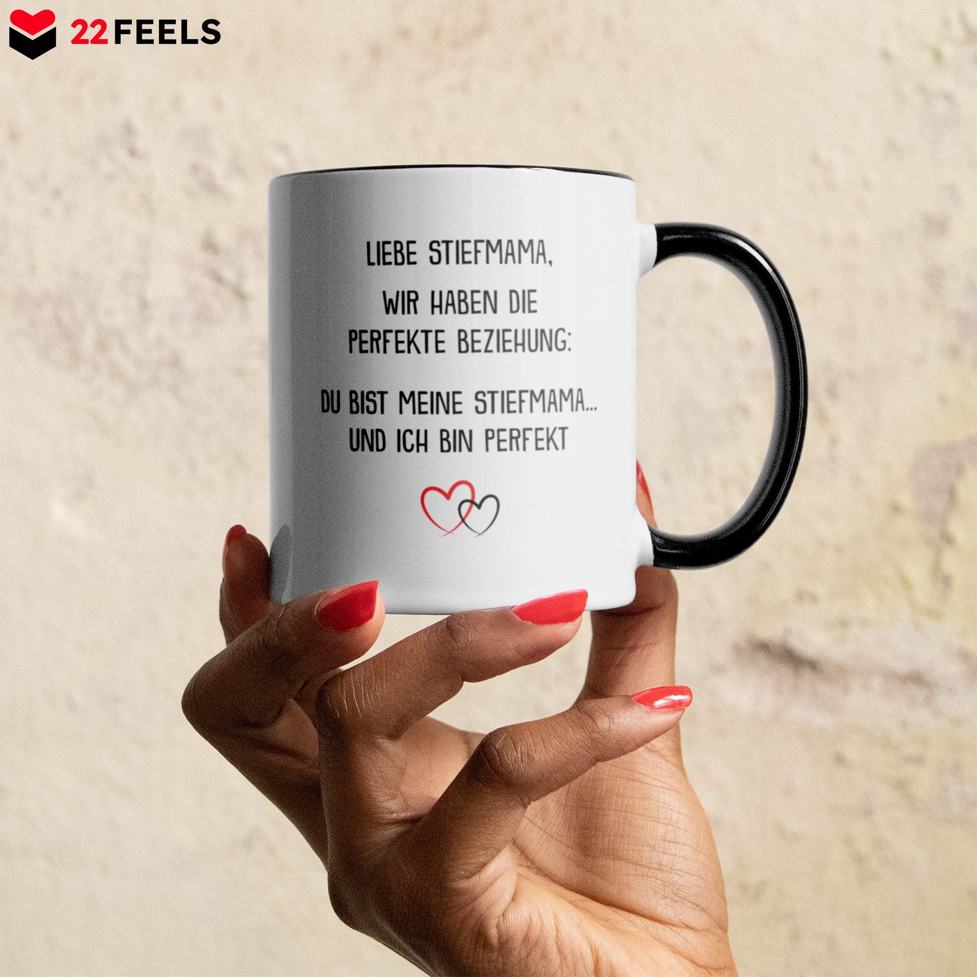 22Feels® Stiefmama Geschenk - Tasse mit Spruch (Weiss-Schwarz, 320ml)-TwoTone Tasse Weiss-Schwarz 320ml-22Feels