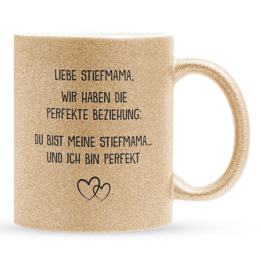 22Feels® Stiefmama Geschenk - Glitzertasse mit Spruch (Gold, 320ml)-Glitzertasse Gold 320ml-22Feels