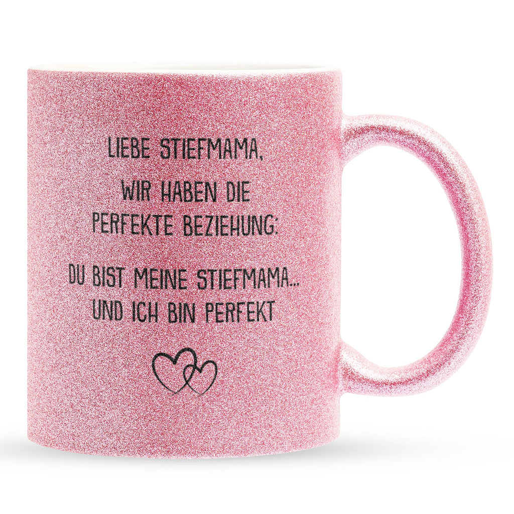 22Feels® Stiefmama Geschenk - Glitzertasse mit Spruch (Pink, 320ml)-Glitzertasse Pink 320ml-22Feels