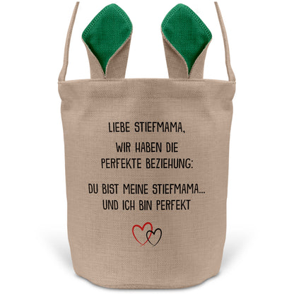 22Feels® Stiefmama Stiefmutter Osterkorb mit Henkel Ostergeschenk Tragetasche Ostern Deko Osternest Körbchen Hasenohren (Beige/Grün)-Ostern Tragetasche-22Feels