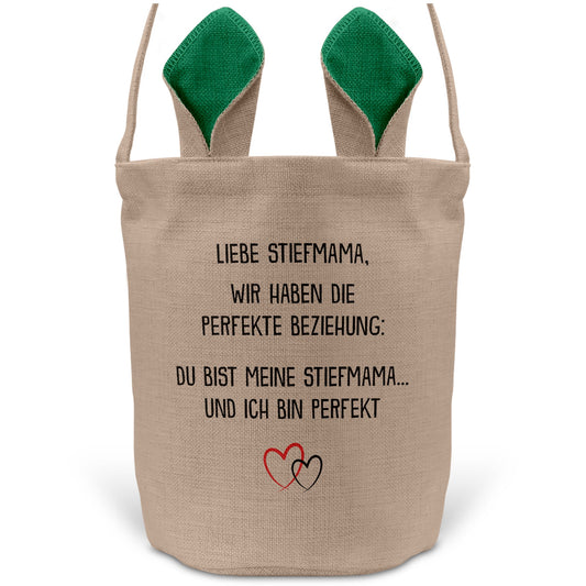 22Feels® Stiefmama Stiefmutter Osterkorb mit Henkel Ostergeschenk Tragetasche Ostern Deko Osternest Körbchen Hasenohren (Beige/Grün)-Ostern Tragetasche-22Feels
