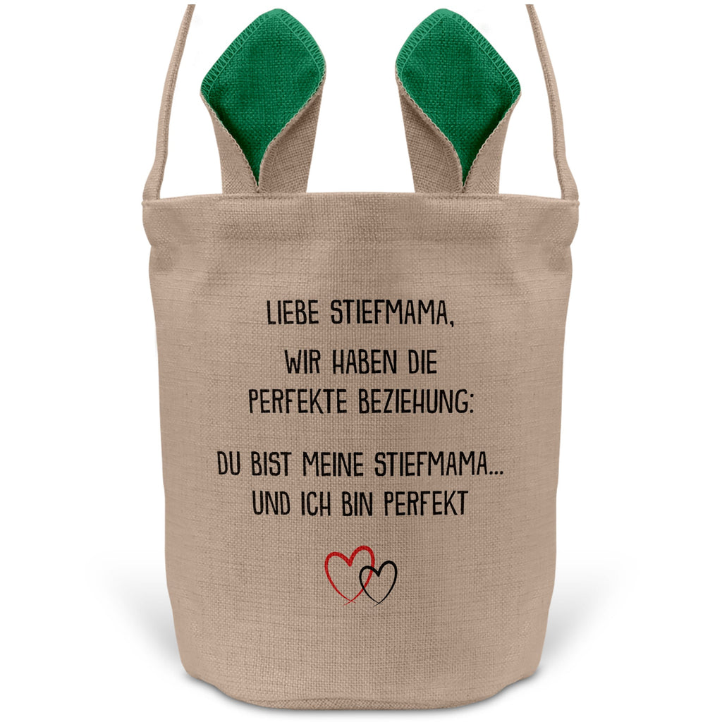 22Feels® Stiefmama Stiefmutter Osterkorb mit Henkel Ostergeschenk Tragetasche Ostern Deko Osternest Körbchen Hasenohren (Beige/Grün)-Ostern Tragetasche-22Feels