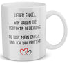 22Feels® Geschenk für Enkel - Tasse mit Spruch: Die Perfekte Beziehung (Weiss, 320ml)-Weisse Tasse 320ml-22Feels