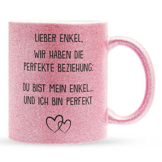 22Feels® Enkel Geschenk - Glitzertasse mit Spruch (Pink, 320ml)-Glitzertasse Pink 320ml-22Feels