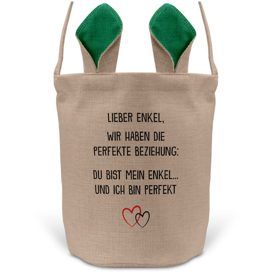 22Feels® Enkel Kinder Junge Osterkorb mit Henkel Ostergeschenk Tragetasche Ostern Deko Osternest Körbchen Hasenohren (Beige/Grün)-Ostern Tragetasche-22Feels
