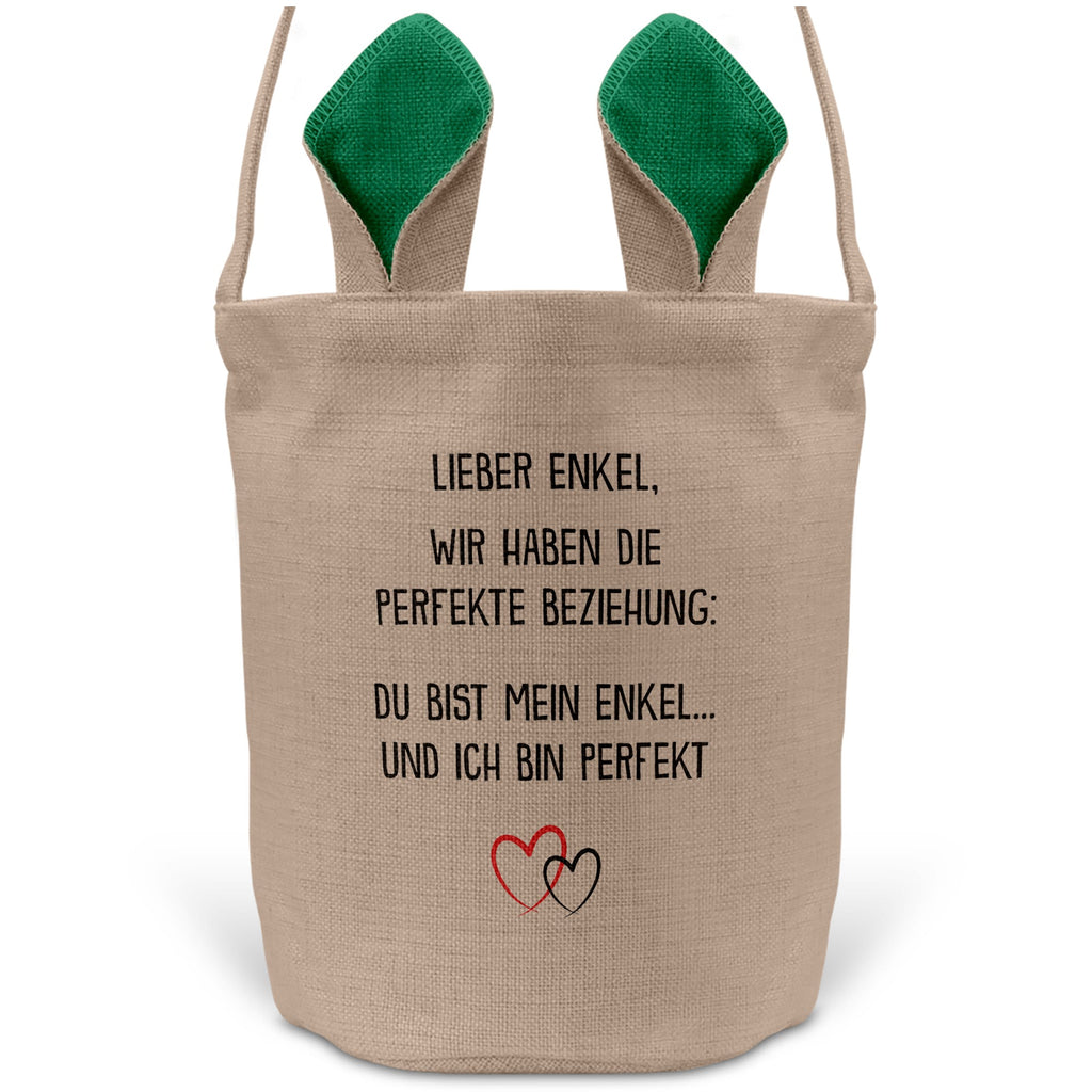 22Feels® Enkel Kinder Junge Osterkorb mit Henkel Ostergeschenk Tragetasche Ostern Deko Osternest Körbchen Hasenohren (Beige/Grün)-Ostern Tragetasche-22Feels
