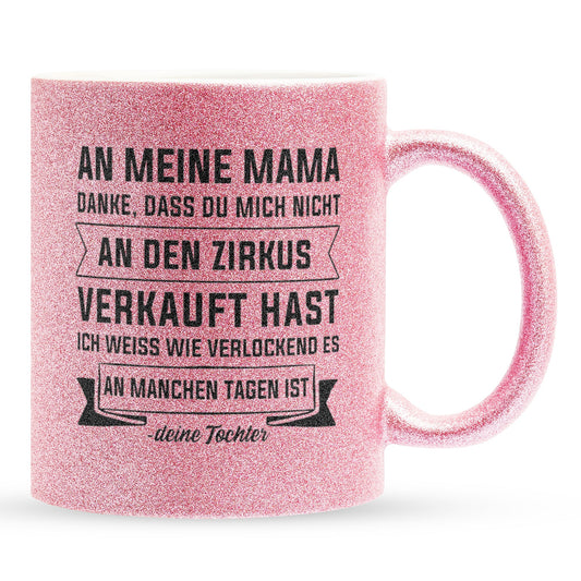 22Feels® Mama Geschenk von Tochter - Glitzertasse mit Spruch (Pink, 320ml)-Glitzertasse Pink 320ml-22Feels