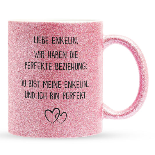 22Feels® Enkelin Geschenk - Glitzertasse mit Spruch (Pink, 320ml)-Glitzertasse Pink 320ml-22Feels