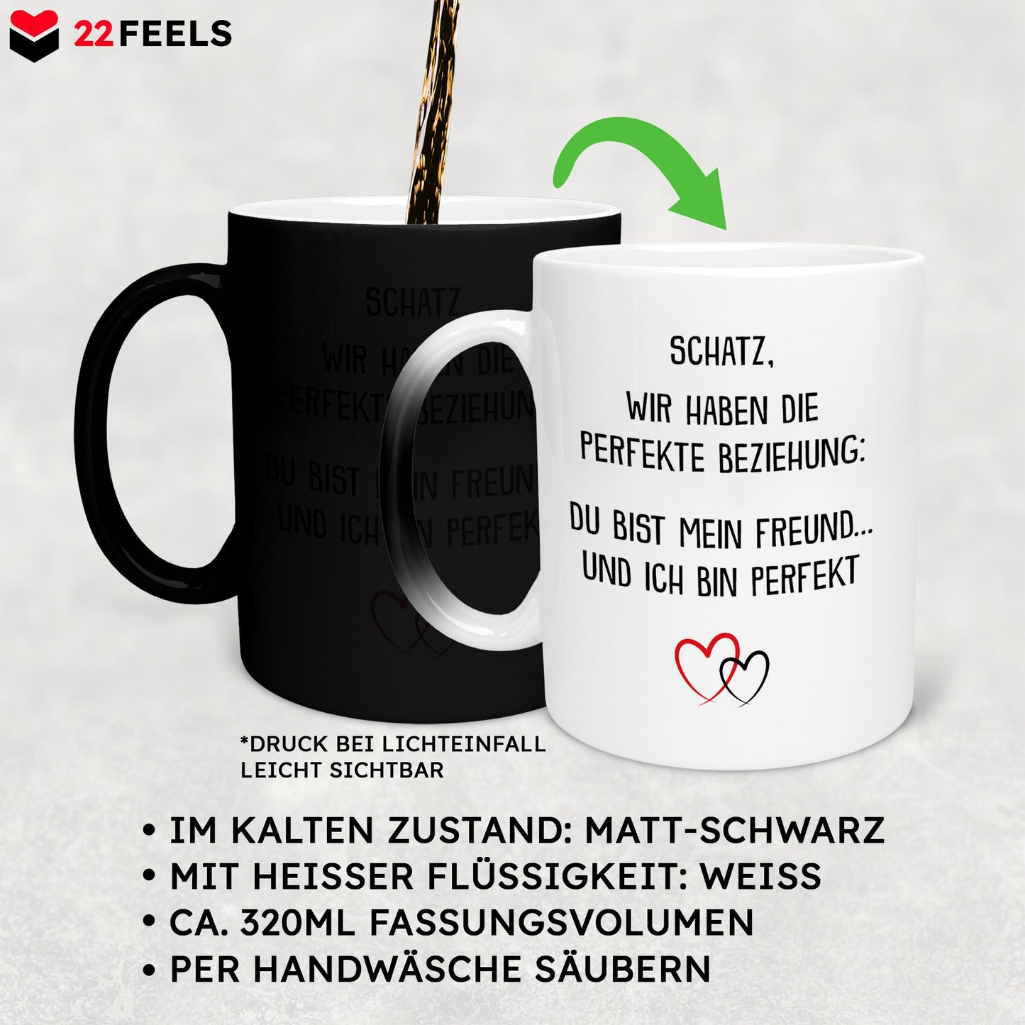 22Feels® Freund Geschenk zum Jahrestag, Valentinstag etc. - Zaubertasse mit Spruch (Matt-Schwarz und Weiss, 320ml)-Farbwechsel Tasse Matt 320ml-22Feels