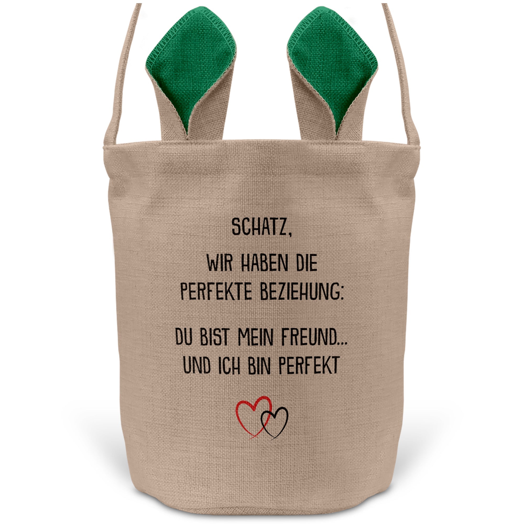 22Feels® Freund Paar Osterkorb mit Henkel Ostergeschenk Tragetasche Ostern Deko Osternest Körbchen Hasenohren (Beige/Grün)-Ostern Tragetasche-22Feels