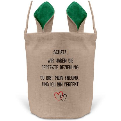 22Feels® Freund Paar Osterkorb mit Henkel Ostergeschenk Tragetasche Ostern Deko Osternest Körbchen Hasenohren (Beige/Grün)-Ostern Tragetasche-22Feels