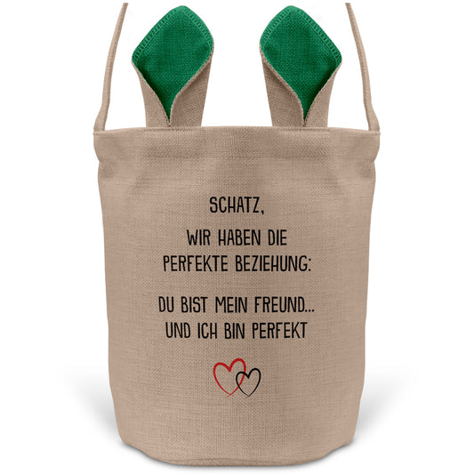 22Feels® Freund Paar Osterkorb mit Henkel Ostergeschenk Tragetasche Ostern Deko Osternest Körbchen Hasenohren (Beige/Grün)-Ostern Tragetasche-22Feels