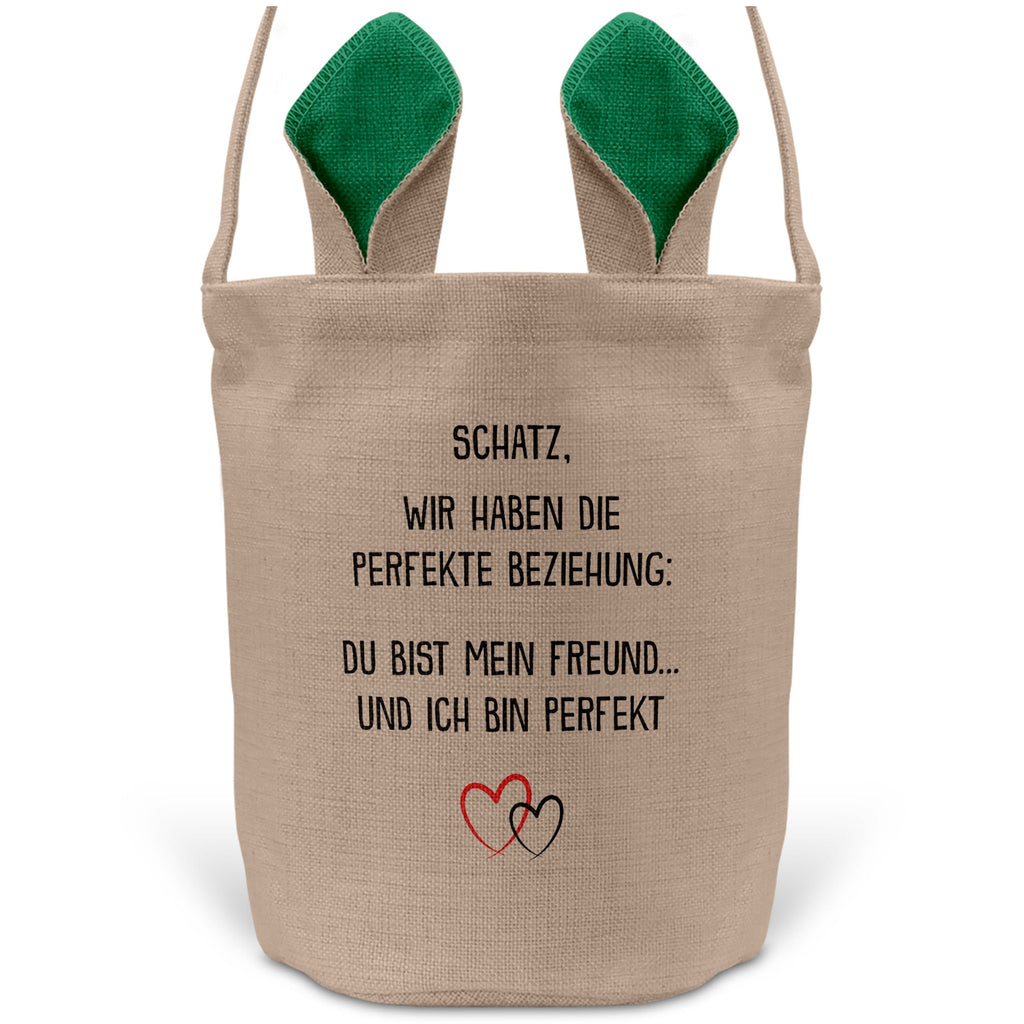 22Feels® Freund Paar Osterkorb mit Henkel Ostergeschenk Tragetasche Ostern Deko Osternest Körbchen Hasenohren (Beige/Grün)-Ostern Tragetasche-22Feels