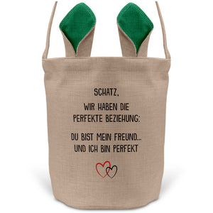 22Feels® Freund Paar Osterkorb mit Henkel Ostergeschenk Tragetasche Ostern Deko Osternest Körbchen Hasenohren (Beige/Grün)-Ostern Tragetasche-22Feels