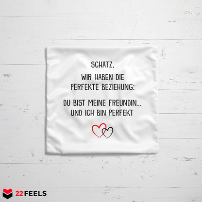 22Feels® Freundin Geschenk zum Jahrestag, Valentinstag etc. - Kissen mit Spruch (Weiss 40x40cm)-Kissen Weiss 40x40-22Feels