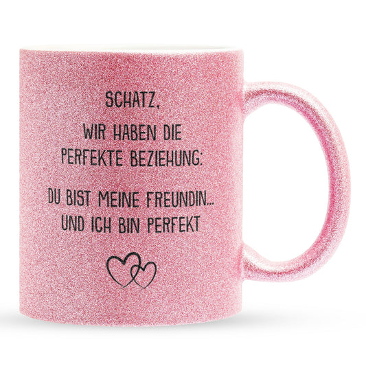 22Feels® Freundin Geschenk zum Jahrestag, Valentinstag etc. - Glitzertasse mit Spruch (Pink, 320ml)-Glitzertasse Pink 320ml-22Feels