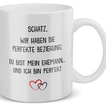 22Feels® Ehemann Geschenk zum Hochzeitstag, Valentinstag etc. - Tasse mit Spruch: Die Perfekte Beziehung (Weiss, 320ml)-Weisse Tasse 320ml-22Feels