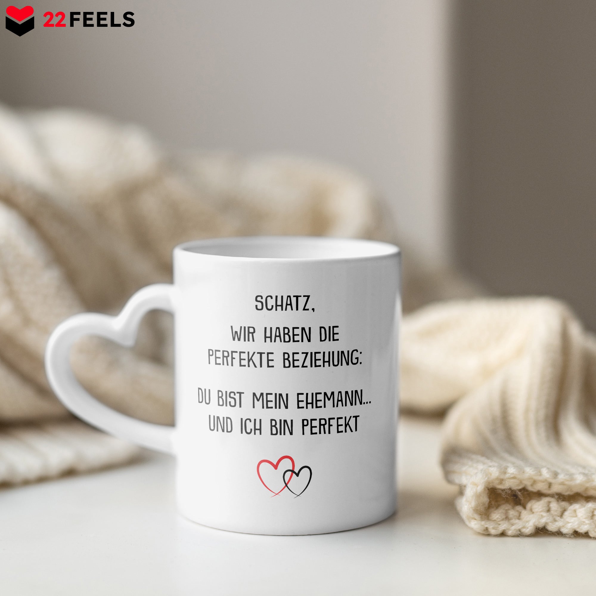 22Feels® Ehemann Geschenk zum Hochzeitstag, Valentinstag etc. - Tasse mit Spruch (Herzhenkel, Weiss, 320ml)-Tasse Weiss Herzhenkel 320ml-22Feels