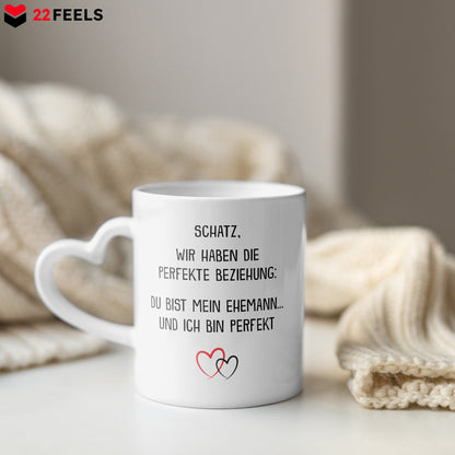 22Feels® Ehemann Geschenk zum Hochzeitstag, Valentinstag etc. - Tasse mit Spruch (Herzhenkel, Weiss, 320ml)-Tasse Weiss Herzhenkel 320ml-22Feels