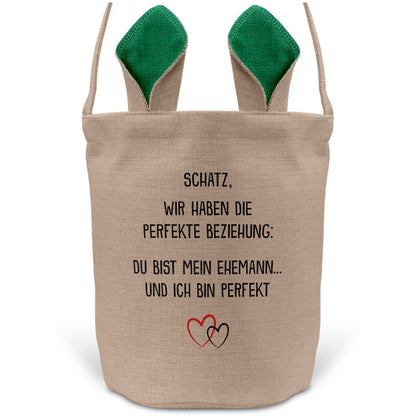 22Feels® Ehemann Osterkorb mit Henkel Ostergeschenk Tragetasche Ostern Deko Osternest Körbchen Hasenohren (Beige/Grün)-Ostern Tragetasche-22Feels