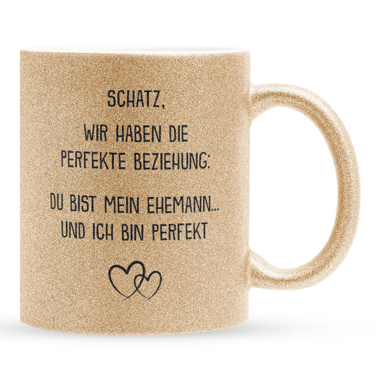 22Feels® Ehemann Geschenk zum Hochzeitstag, Valentinstag etc. - Glitzertasse mit Spruch (Gold, 320ml)-Glitzertasse Gold 320ml-22Feels
