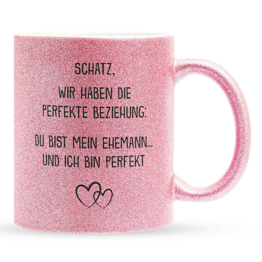 22Feels® Ehemann Geschenk zum Hochzeitstag, Valentinstag etc. - Glitzertasse mit Spruch (Pink, 320ml)-Glitzertasse Pink 320ml-22Feels