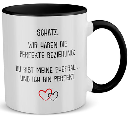 22Feels® Ehefrau Geschenk zum Hochzeitstag, Valentinstag etc. - Tasse mit Spruch (Weiss-Schwarz, 320ml)-TwoTone Tasse Weiss-Schwarz 320ml-22Feels