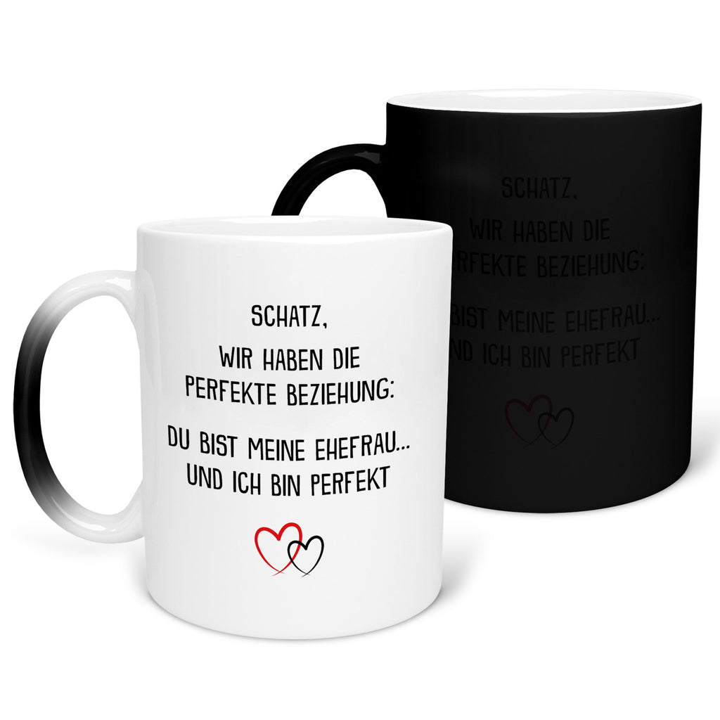 22Feels® Ehefrau Geschenk zum Hochzeitstag, Valentinstag etc. - Zaubertasse mit Spruch (Matt-Schwarz und Weiss, 320ml)-Farbwechsel Tasse Matt 320ml-22Feels