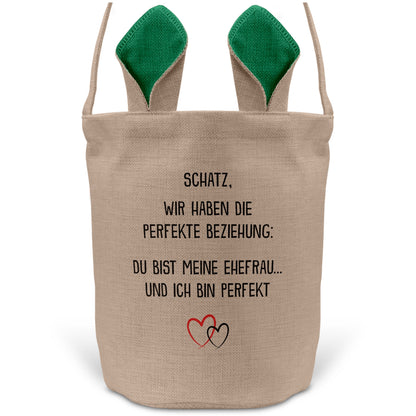22Feels® Ehefrau Osterkorb mit Henkel Ostergeschenk Tragetasche Ostern Deko Osternest Körbchen Hasenohren (Beige/Grün)-Ostern Tragetasche-22Feels