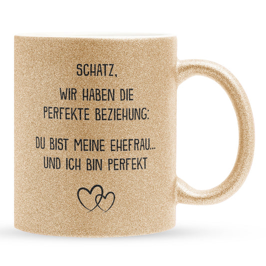 22Feels® Ehefrau Geschenk zum Hochzeitstag, Valentinstag etc. - Glitzertasse mit Spruch (Gold, 320ml)-Glitzertasse Gold 320ml-22Feels