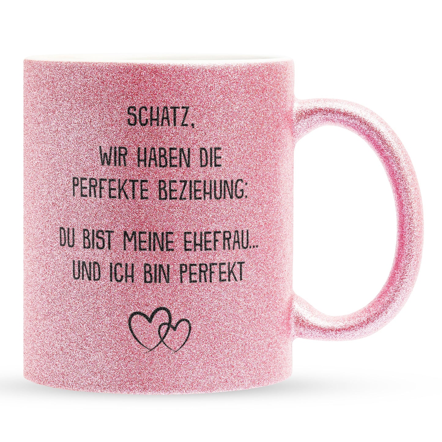 22Feels® Ehefrau Geschenk zum Hochzeitstag, Valentinstag etc. - Glitzertasse mit Spruch (Pink, 320ml)-Glitzertasse Pink 320ml-22Feels