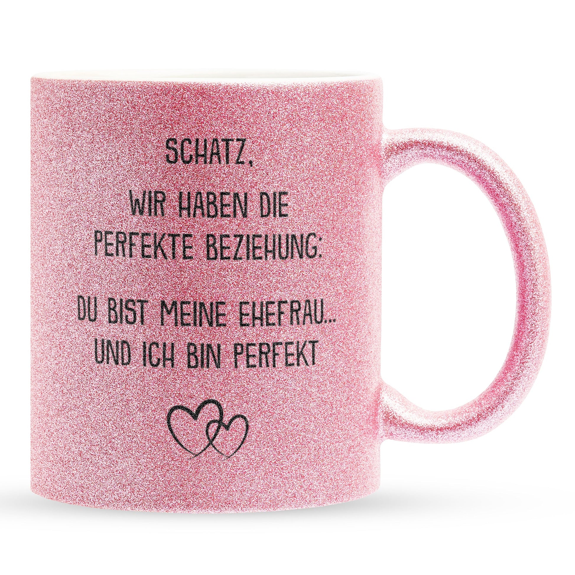 22Feels® Ehefrau Geschenk zum Hochzeitstag, Valentinstag etc. - Glitzertasse mit Spruch (Pink, 320ml)-Glitzertasse Pink 320ml-22Feels
