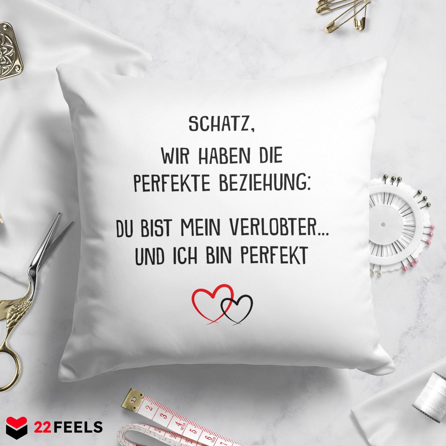 22Feels® Verlobter Geschenk - Kissen mit Spruch (Weiss 40x40cm)-Kissen Weiss 40x40-22Feels