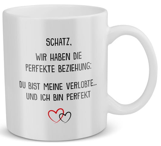 22Feels® Verlobte Geschenk - Tasse mit Spruch: Die Perfekte Beziehung (Weiss, 320ml)-Weisse Tasse 320ml-22Feels