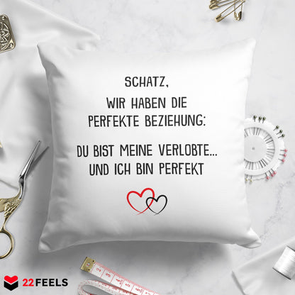 22Feels® Verlobte Geschenk - Kissen mit Spruch (Weiss 40x40cm)-Kissen Weiss 40x40-22Feels