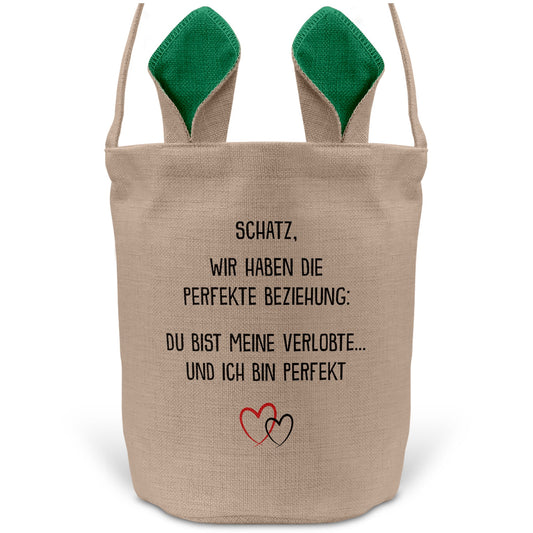 22Feels® Verlobte Frauen Osterkorb mit Henkel Ostergeschenk Tragetasche Ostern Deko Osternest Körbchen Hasenohren (Beige/Grün)-Ostern Tragetasche-22Feels